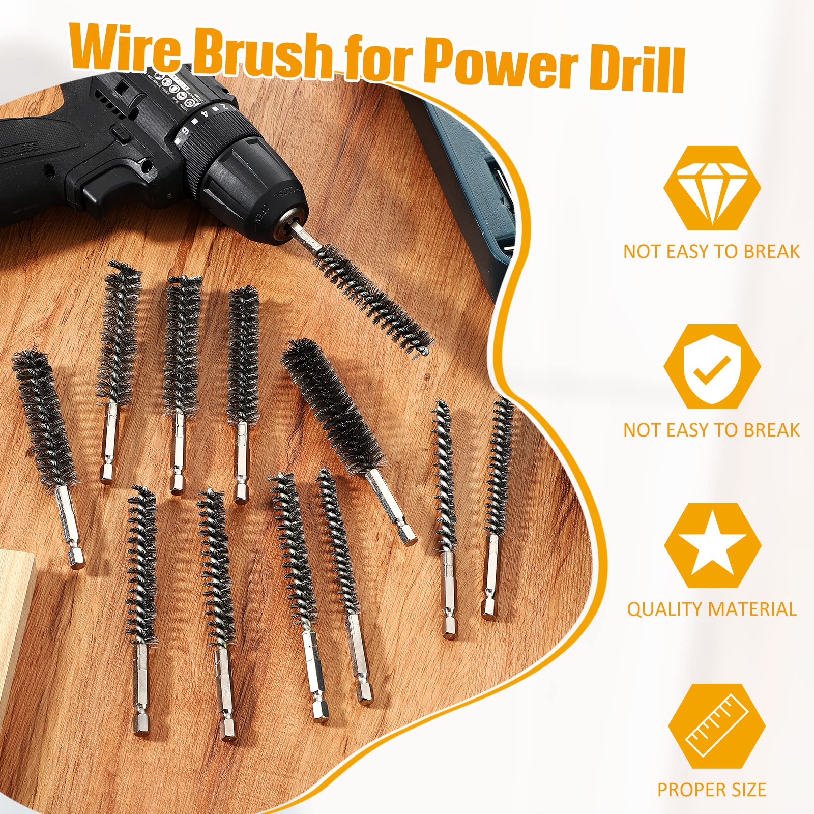 Stainless Steel Bore Brush Stainless Steel Bristles Wire Brush for Power Drill with Hex Shank Handle (0.8 cm,0.9 cm,1 cm,1.1 cm,1.2 cm,1.3 cm,1.4 cm,1.5 cm,1.6 cm,1.7 cm,1.8 cm,1.9 cm, 12 Pcs)