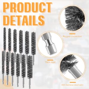 Stainless Steel Bore Brush Stainless Steel Bristles Wire Brush for Power Drill with Hex Shank Handle (0.8 cm,0.9 cm,1 cm,1.1 cm,1.2 cm,1.3 cm,1.4 cm,1.5 cm,1.6 cm,1.7 cm,1.8 cm,1.9 cm, 12 Pcs)