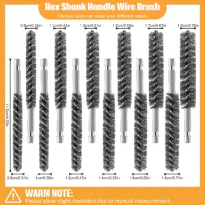 Stainless Steel Bore Brush Stainless Steel Bristles Wire Brush for Power Drill with Hex Shank Handle (0.8 cm,0.9 cm,1 cm,1.1 cm,1.2 cm,1.3 cm,1.4 cm,1.5 cm,1.6 cm,1.7 cm,1.8 cm,1.9 cm, 12 Pcs)