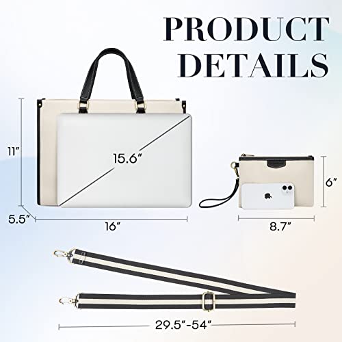 Missnine Tote Bag Canvas Laptop Bag for Women 15.6 inch Casual Work Bags with Clutch Purse Computer Shoulder Bag 2 PCS Set for Travel, Office, College