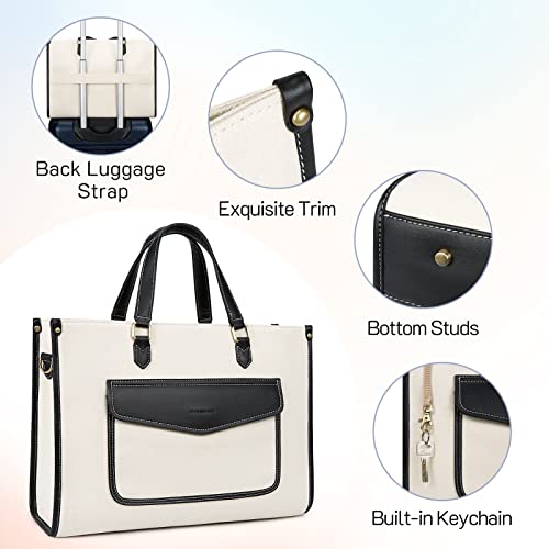 Missnine Tote Bag Canvas Laptop Bag for Women 15.6 inch Casual Work Bags with Clutch Purse Computer Shoulder Bag 2 PCS Set for Travel, Office, College