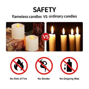 3x3 Flickering Flameless Candles Set of 2, 2AA Battery Life 600 Hours Battery Candles Flickering with Timer, 3 inch Flameless Candles with Remote for Valentines Day Decorations Indoor/Outdoor, White