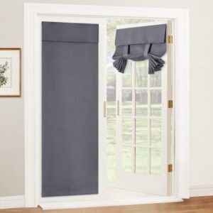 ryb home blackout door curtain - privacy thermal insulated tricia door window curtains for patio french door front door sidelight curtain tie up shade, w30 x l69 inch, 1 panel, gray