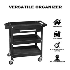 GSTANDARD Rolling Tool Cart with Drawer: 3 Layer Tool Oragnizer with Foam Pad and Heavy Duty Utility Cart with Four Swivel Casters,Black,APTB311B