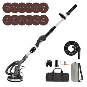 drywall sander, imquali electric drywall sander 1050w 8.5a variable speed 600-2600rpm foldable wall sander with vacuum, led light, extendable handle, dust bag and hose, 12 sanding discs, imq-919