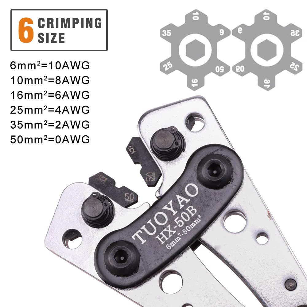 TUOYAO Battery Cable Lug Crimping Tool,Wire Crimper Tool,AWG 10-1/0 for Heavy Duty Wire Lugs,Battery Terminal,Copper Lugs Terminals