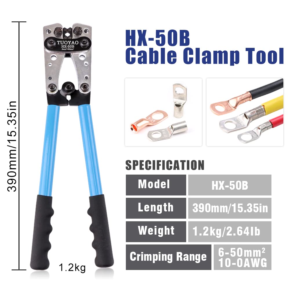 TUOYAO Battery Cable Lug Crimping Tool,Wire Crimper Tool,AWG 10-1/0 for Heavy Duty Wire Lugs,Battery Terminal,Copper Lugs Terminals