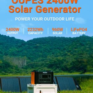 OUPES 2400W Portable Power Station, 2232Wh Solar Powered Generator w/ 5 AC Outlets (5000W Peak), Emergency LiFePO4 Battery Generator for Home Backup Outdoor Camping RV