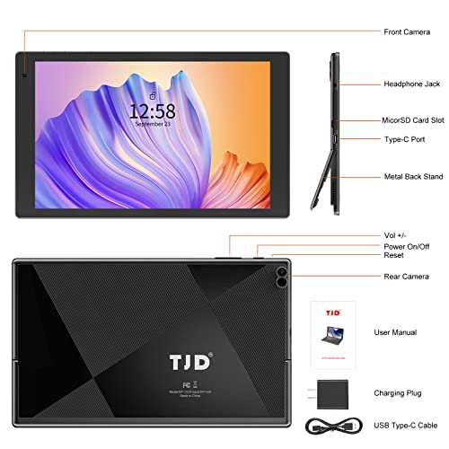 TJD Android 11 Tablet 10.1 Inch Tablets, 128GB ROM 512GB Expandable, Quad-Core Processor Google GMS Tablet, 6000mAh Fast Charge, 8MP Dual Camera, IPS HD Touchscreen WiFi Bluetooth (Black)