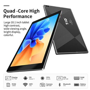 TJD Android 11 Tablet 10.1 Inch Tablets, 128GB ROM 512GB Expandable, Quad-Core Processor Google GMS Tablet, 6000mAh Fast Charge, 8MP Dual Camera, IPS HD Touchscreen WiFi Bluetooth (Black)