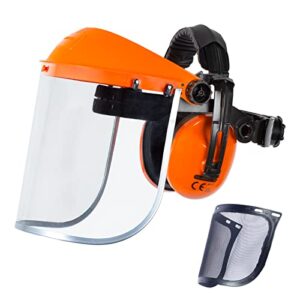 guardlead safety face shield with hearing protection combo, come with mesh & clear visor for grinding woodworking