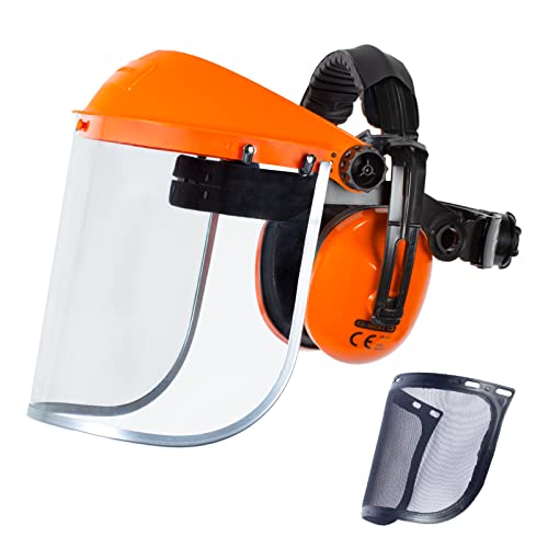 GUARDLEAD Safety Face Shield with Hearing Protection Combo, Come with Mesh & Clear Visor for Grinding Woodworking