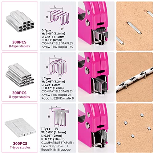 TOYIEW 33Pcs Pink Staple Gun Tool Set with 3 in 1 Upholstery Staple Gun for Wood Heavy Duty and 900 Staples, Perfect for DIY Decoration, Crafts, Carpentry, Arts, Pink Tool Kit Gift for Women