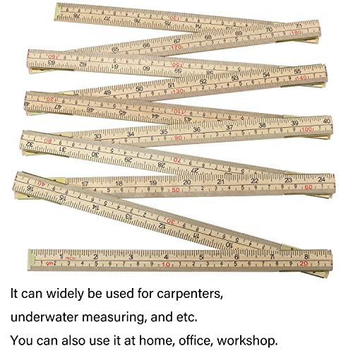 Folding Wood Ruler LUORNG 6 FT / 6 Inch Wooden Foldable Ruler with US and Metric Measurements for Carpenters, Wood Folding Ruler