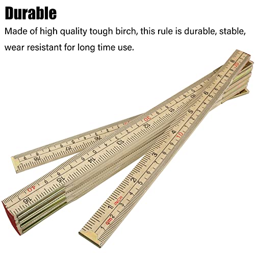 Folding Wood Ruler LUORNG 6 FT / 6 Inch Wooden Foldable Ruler with US and Metric Measurements for Carpenters, Wood Folding Ruler