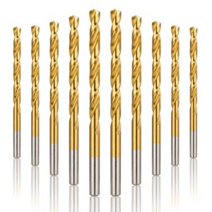 5/32" titanium drill bits, hss metal jobber length twist drill bits, 135° split point, suitable for drilling in metal, plastic, wood, pack of 10pcs, becollo