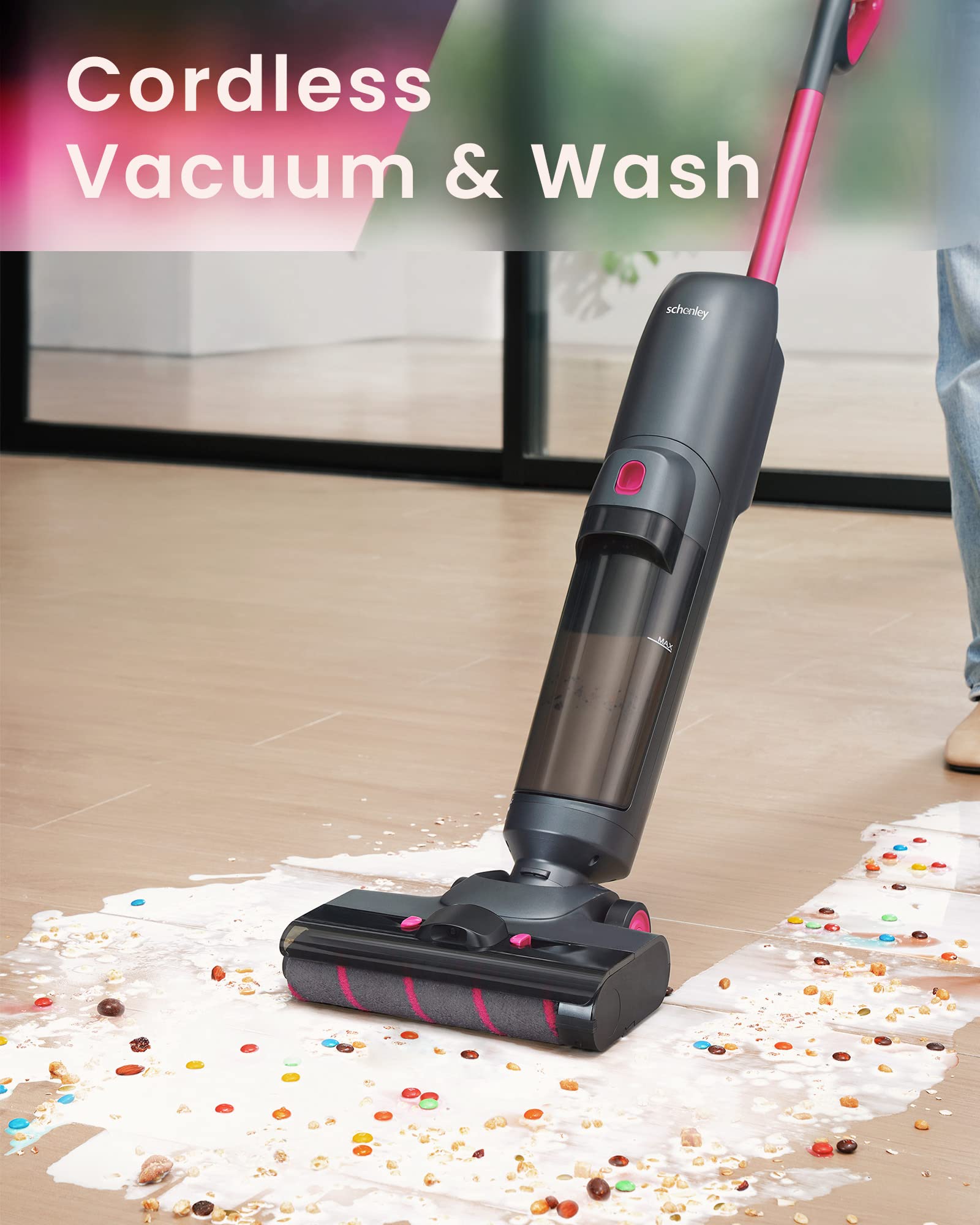 Schenley Wet Dry Vacuum Cleaner - Cordless Vacuum and Mop One-Step Cleaning for Hard Floors with Self-Cleaning and Air Dry, Smart Mess Detection, Enhanced Edge Cleaning, On-Demand Sprayer