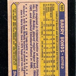 1987 TOPPS #320 BARRY BONDS EXMT (RC) PIRATES