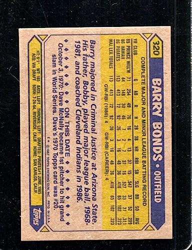 1987 TOPPS #320 BARRY BONDS EXMT (RC) PIRATES