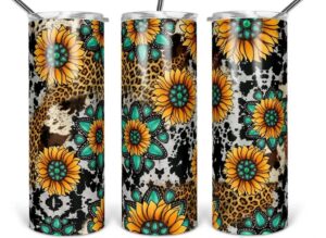 floral tumbler, leopard tumbler, an elegantly designed tumbler with a lid and a lovely sunflower design - perfect for travel