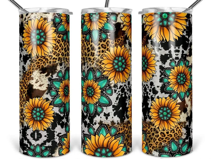 FLORAL TUMBLER, LEOPARD Tumbler, An Elegantly Designed Tumbler With A Lid And A Lovely Sunflower Design - Perfect For Travel