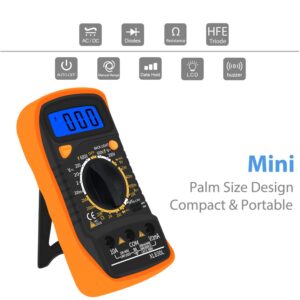 Digital Multimeter,2000 Counts Voltage Tester,Volt Ohm Amp,Multi-Meter Tester AC/DC Voltmeter DC Current, Diode and Resistance,Dual Fused for Anti-Burn, with Test Leads Backlight LCD Screen