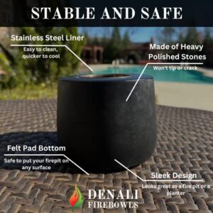 Denali Firebowls Tabletop Pit with Faux Succulents - Indoor/Outdoor Table Top Patio with S'Mores Sticks and Extinguisher (Midnight Black Firepit), 4x5 in