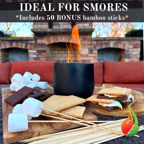 Denali Firebowls Tabletop Pit with Faux Succulents - Indoor/Outdoor Table Top Patio with S'Mores Sticks and Extinguisher (Midnight Black Firepit), 4x5 in