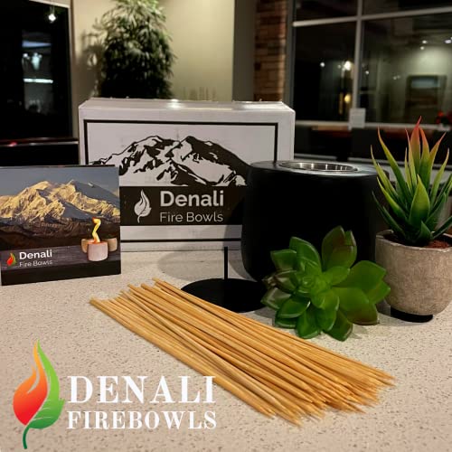 Denali Firebowls Tabletop Pit with Faux Succulents - Indoor/Outdoor Table Top Patio with S'Mores Sticks and Extinguisher (Midnight Black Firepit), 4x5 in