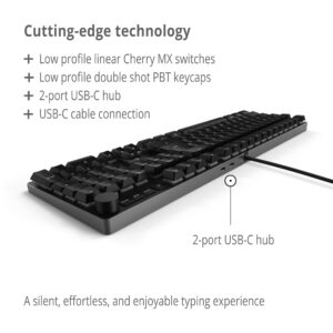 Das Keyboard MacTigr Wired Mechanical Keyboard for Mac – Cherry MX Red Switches & PBT Keycaps for Seamless Typing Experience – Sleek Low Profile - 100% Metal – 2-Port USB C Hub – Volume Knob, NKRO