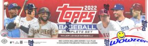 2022 topps baseball complete 668 card factory sealed hobby factory set with (5) exclusive foilboards #/390! includes all series 1 + 2 cards plus rookies julio rodriguez, bobby witt jr & more! wowzzer!
