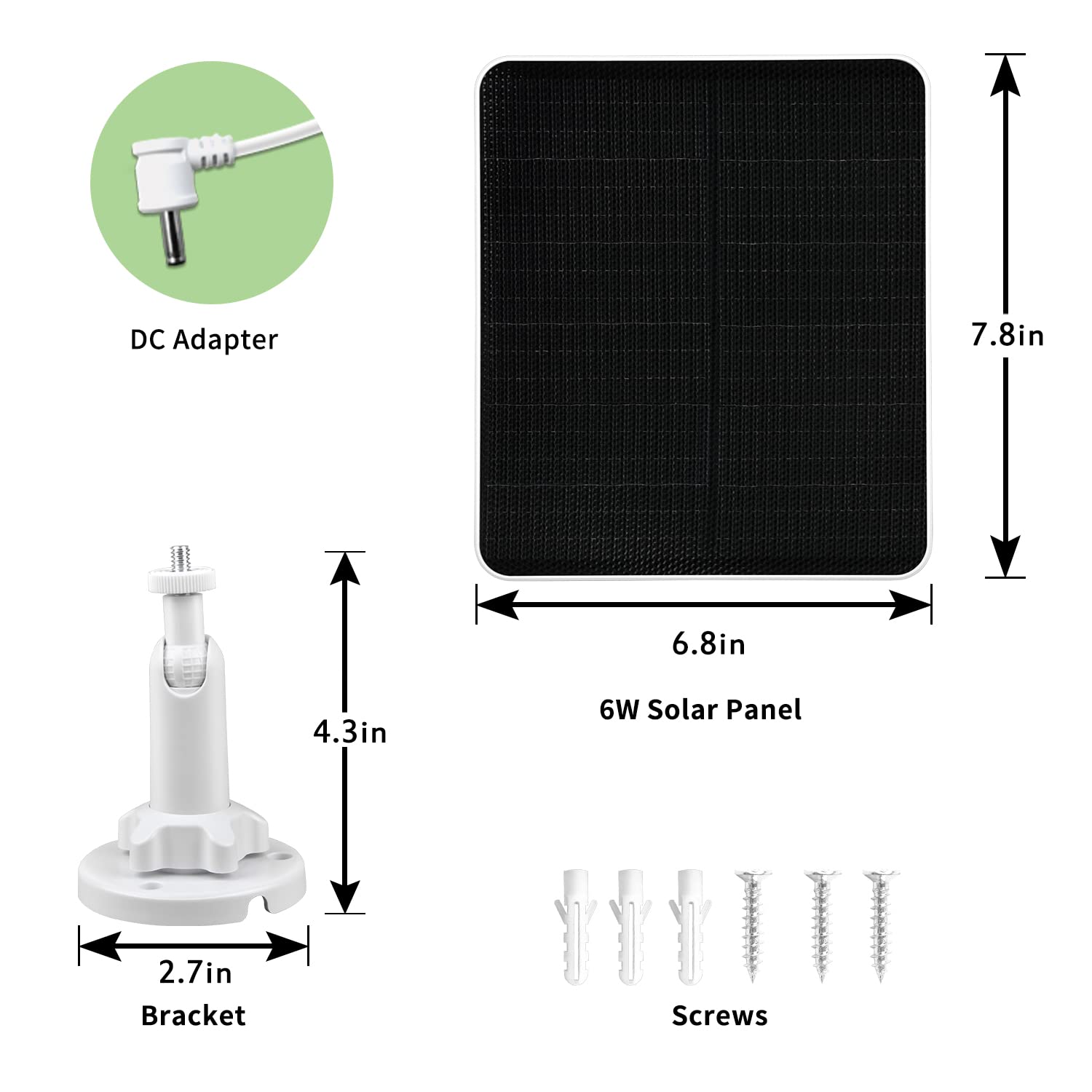 PowGrow Solar Panel Charger Compatible with Stick Up Cam Battery, Solar Power Charger with Round DC Adapter, IP65 Waterproof 6W Solar Panel with Continuously Charging, Long Charging Cable