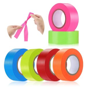 6 pack flagging tape assorted colors, non-adhesive plastic ribbon neon marking,1"*600ft, marking tape for tree marking, hunting, boundaries and hazardous areas,trail marking, home and workplace use