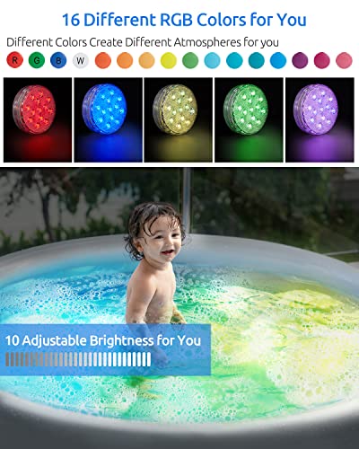 Pool Lights, 2022 New Double Layer Full Waterproof Submersible LED Lights with Magnet/Timing, 3.75" RGB Color Changing Underwater Lights for Above Ground Pools/Inground Pools, Ponds, Hot Tub, Party