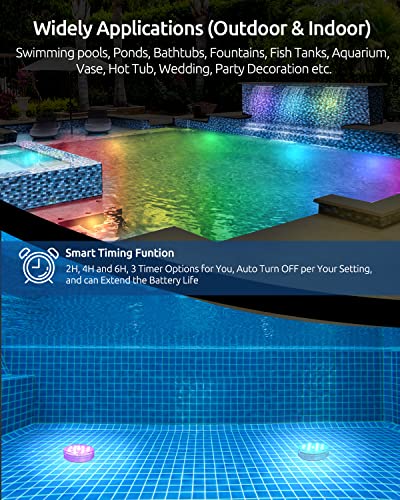 Pool Lights, 2022 New Double Layer Full Waterproof Submersible LED Lights with Magnet/Timing, 3.75" RGB Color Changing Underwater Lights for Above Ground Pools/Inground Pools, Ponds, Hot Tub, Party