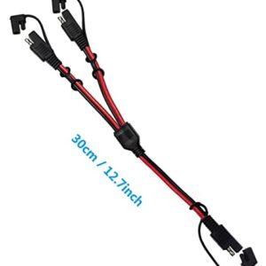 SAE Cable Y Splitter 1 to 2 SAE Extension Cable DC Power Automotive SAE Connector 14AWG for Solar Battery Connection and Transfer 12inch/30c