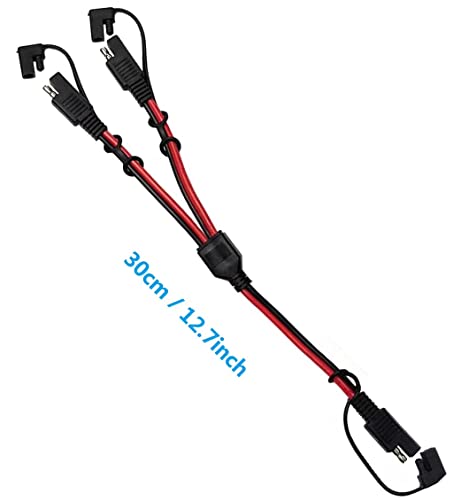 SAE Cable Y Splitter 1 to 2 SAE Extension Cable DC Power Automotive SAE Connector 14AWG for Solar Battery Connection and Transfer 12inch/30c