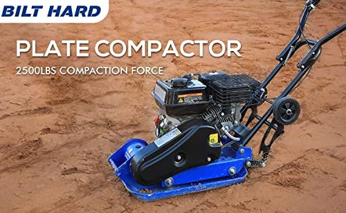 BILT HARD Plate Compactor Rammer, 6.5HP 196cc Gas Engine 5500 VPM, 21 x 14.5 inch Plate, Concrete Tamper for Paving Landscaping Sidewalk Patio, EPA Compliant TL-G-PC10