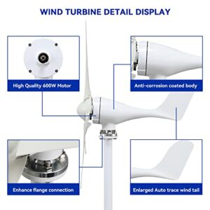 Vacayinsider 600W Wind Turbine Generator Kit 12V 3 Blades, with Charge Controller, Wind Power Generator for Off Grid System, Windmill Generator Suit for Home Hybrid Solar Wind System