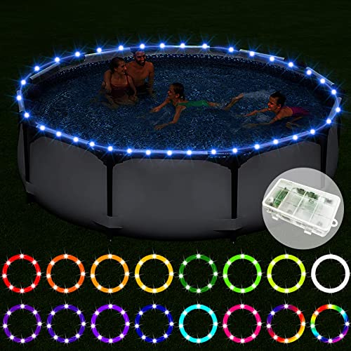 Ehaijia Remote Control LED Lights for Above Ground Pools, 15Ft Submersible Rim Lights, C Battery Box, 16 Color Changing at Night, Waterproof