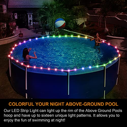 Ehaijia Remote Control LED Lights for Above Ground Pools, 15Ft Submersible Rim Lights, C Battery Box, 16 Color Changing at Night, Waterproof