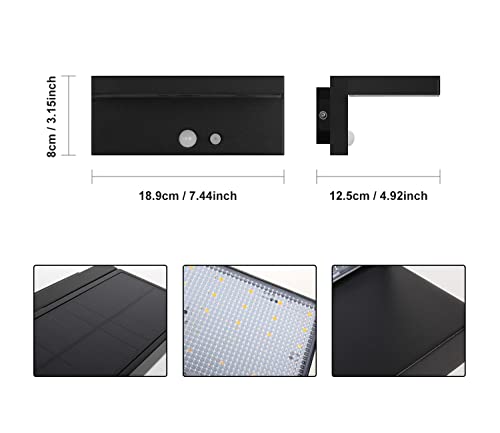 DAWALIGHT Solar Outdoor Wall Light, Motion Sensor with 3 Lighting Modes 3000K ip44 Waterproof, Solar Light Patio Porch Decoration Aluminum Black