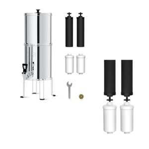 waterdrop gravity-fed water filter system with 8 filters, metal water level spigot and stand, 2.25g stainless-steel system, reduces chlorine-king tank series