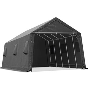 advance outdoor 13x20 ft carport 2 roll up doors & vents outdoor portable storage shelter garage tent for vehicle boat truck anti-uv snow resistant waterproof, gray