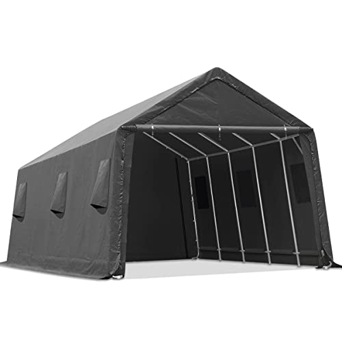 ADVANCE OUTDOOR 13x20 ft Carport 2 Roll up Doors & Vents Outdoor Portable Storage Shelter Garage Tent for Vehicle Boat Truck Anti-UV Snow Resistant Waterproof, Gray