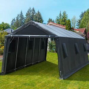 ADVANCE OUTDOOR 13x20 ft Carport 2 Roll up Doors & Vents Outdoor Portable Storage Shelter Garage Tent for Vehicle Boat Truck Anti-UV Snow Resistant Waterproof, Gray