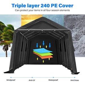 ADVANCE OUTDOOR 13x20 ft Carport 2 Roll up Doors & Vents Outdoor Portable Storage Shelter Garage Tent for Vehicle Boat Truck Anti-UV Snow Resistant Waterproof, Gray