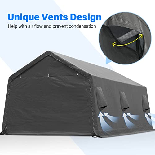 ADVANCE OUTDOOR 13x20 ft Carport 2 Roll up Doors & Vents Outdoor Portable Storage Shelter Garage Tent for Vehicle Boat Truck Anti-UV Snow Resistant Waterproof, Gray