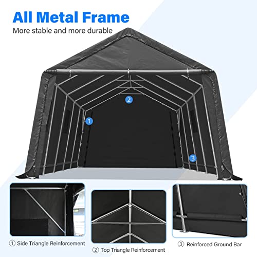 ADVANCE OUTDOOR 13x20 ft Carport 2 Roll up Doors & Vents Outdoor Portable Storage Shelter Garage Tent for Vehicle Boat Truck Anti-UV Snow Resistant Waterproof, Gray