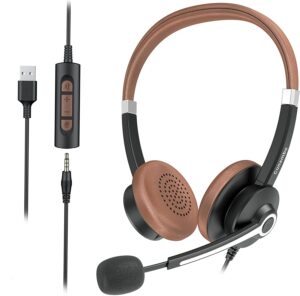 usb headset with microphone, ultra comfort over-ear wired headphones with noise cancelling mic, computer headset with in-line control for pc laptop home office online class skype zoom